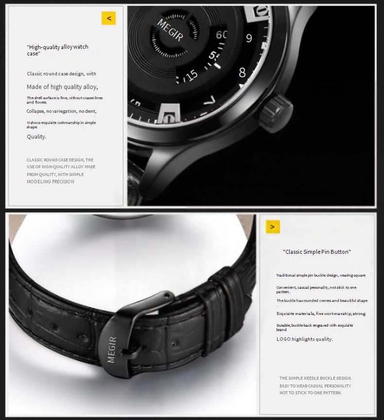 MEGIR Men's Casual Leather Watch With Digital Calendar, Waterproof, Minimalist Design, 42mm Stainless Steel Case_voghion.com