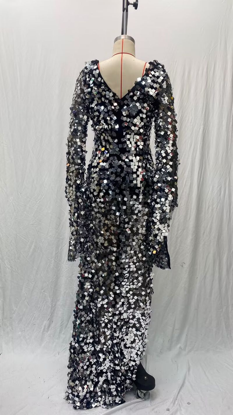 Vêtements pour femmes Robe à paillettes sexy Robe de banquet argentée Robe de soirée tendance_voghion.com