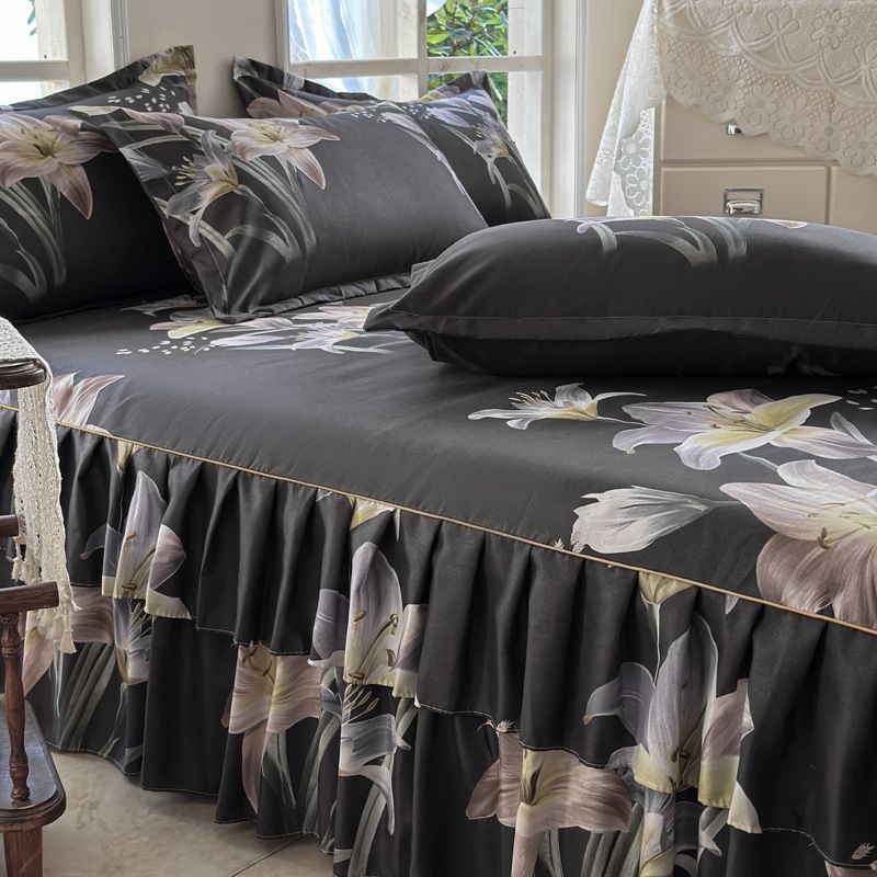 Set di gonne da letto stampate delicate sulla pelle - Biancheria da letto morbida e confortevole in 3 pezzi con volant_voghion.com