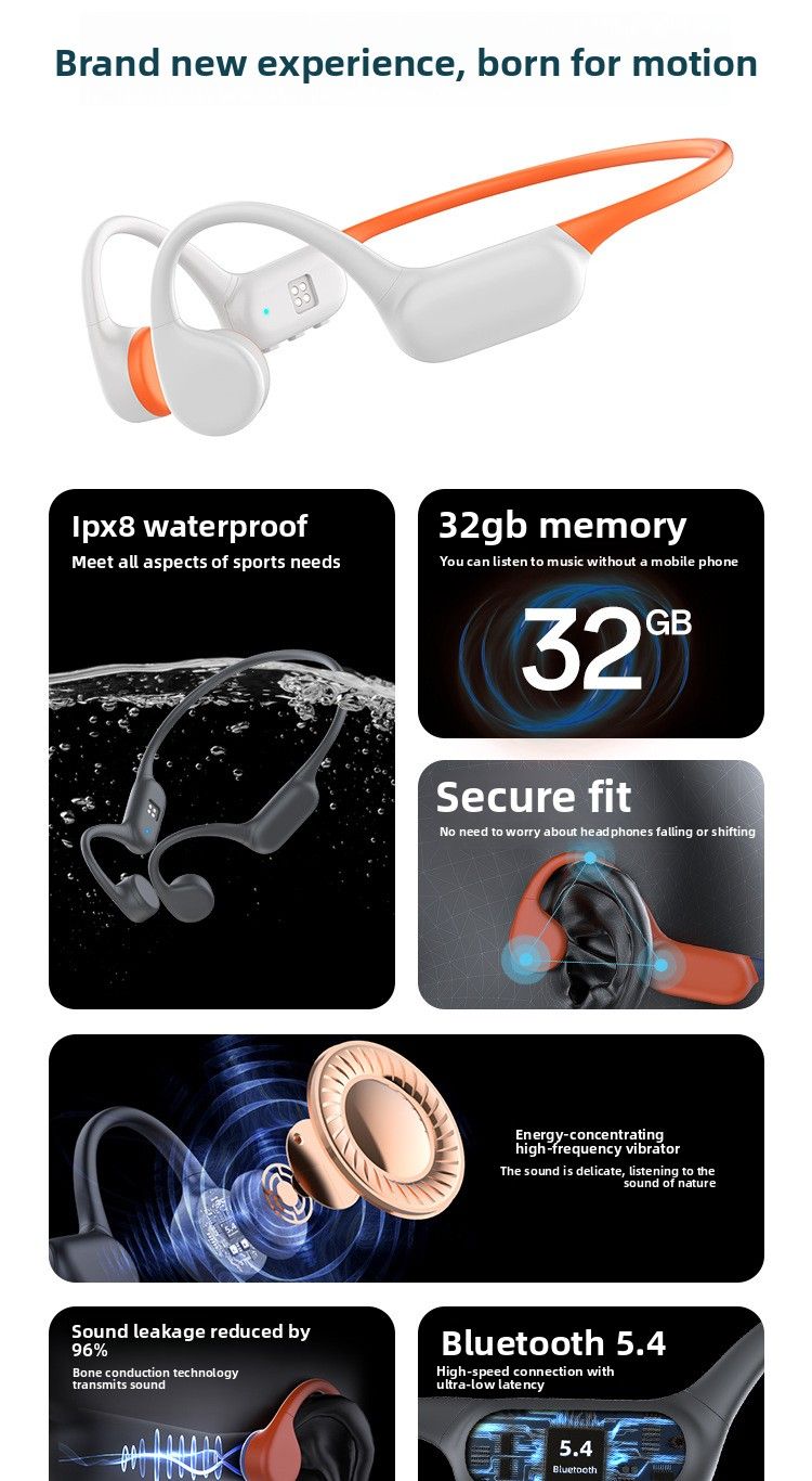 Cross-Border X21 Bone Conduction Headphones With Built-in Memory Long Battery Life For Music Listening, Sports, And Swimming IPX68 Water-Resistant Blu_voghion.com