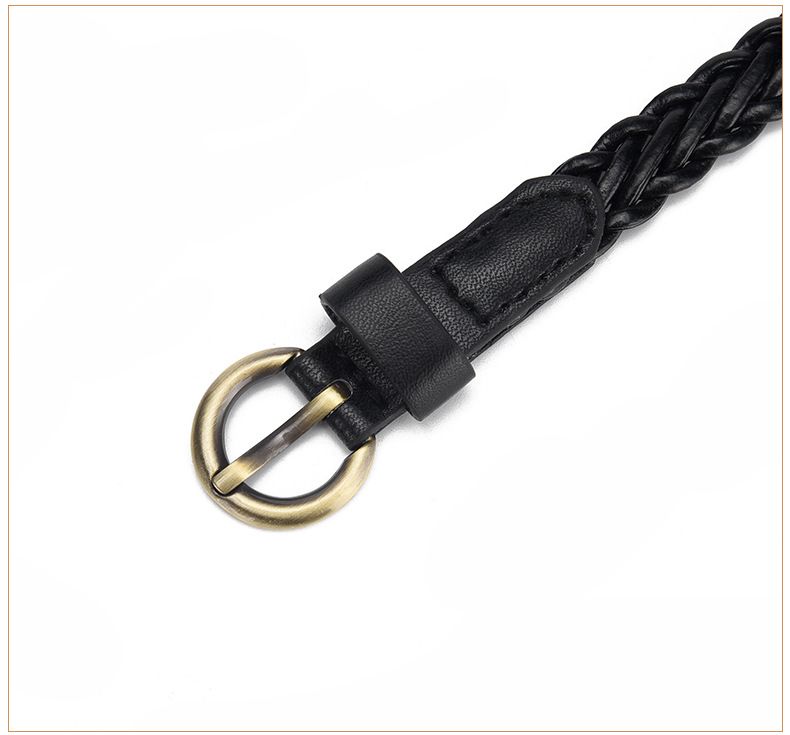 Geflochtener Gürtel für Damen, Sommer, Retro, gewebt, bronzefarbene Schnalle, dünner Gürtel für Damen, modisch, vielseitig, Kleid, frei stanzbar, PU-Dekorgürtel für Damen_voghion.com