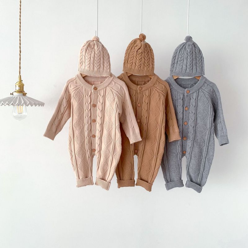 Korean version of autumn and winter New Baby wool jumpsuit for boys and girls Baby Full moon suit newborn 100-day banquet long climb_voghion.com