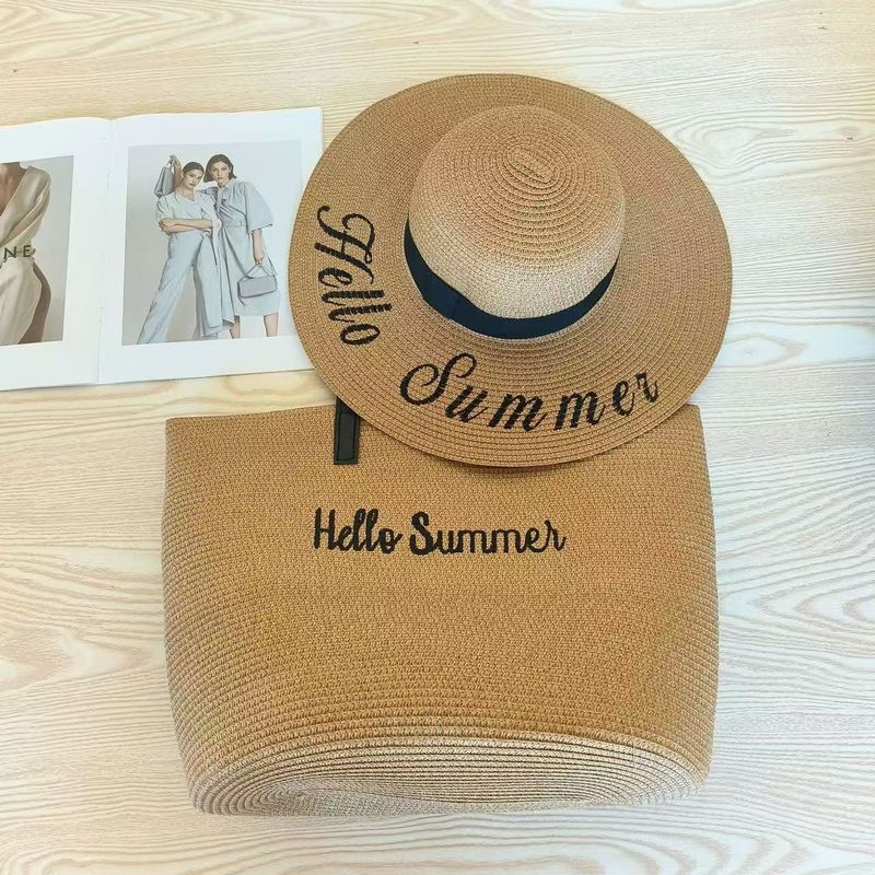 Bolsos de mujer, bolso de paja, bolso de hombro de verano para mujer, conjunto de sombrero, bolso de playa tejido, tendencia de moda, gran capacidad, para playa_voghion.com
