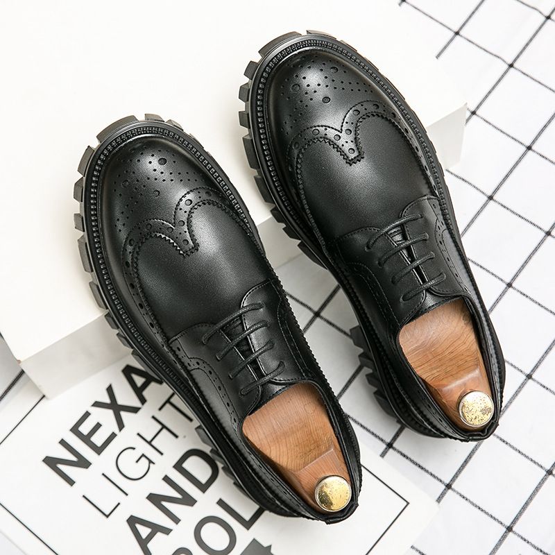 Unbeatable Quality Blok Carved Leather For Men's Business Formal Wear, Youth Brown Casual British Thick Sole Height Increasing Wedding_voghion.com