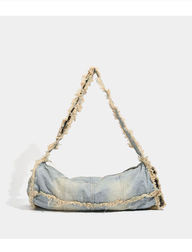 Borsa a tracolla con frange in denim lavato di grande capacità, borsa a tracolla da donna, borsa a tracolla, nuova 2025_voghion.com