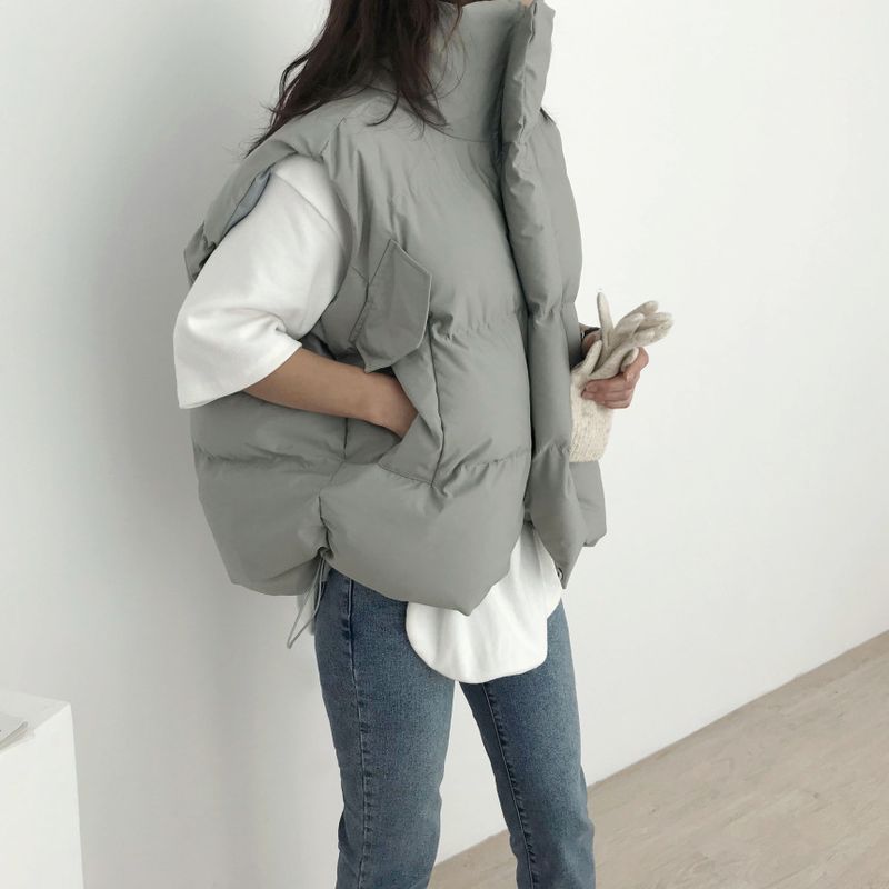 Cropped Puffer Vest For Women - Lightweight Quilted Sleeveless Jacket, Winter Layering Piece With Stand Collar & Zip Front_voghion.com