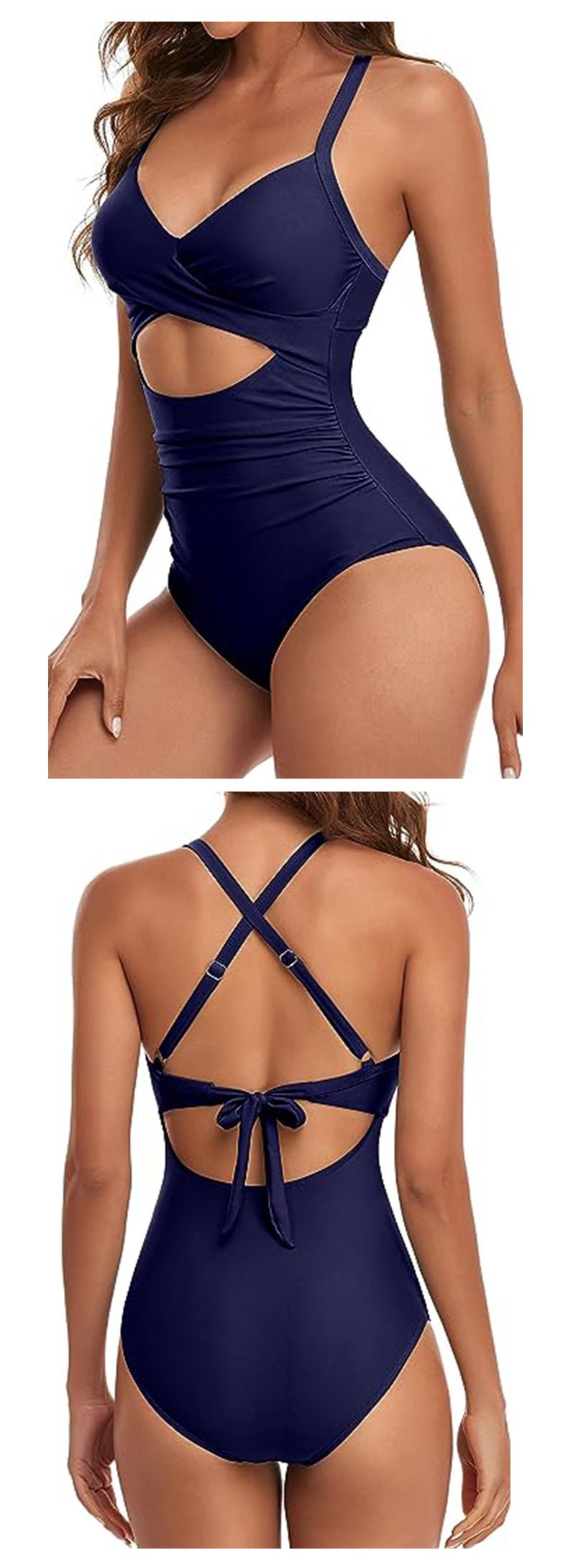 Maillot de bain une pièce pour femme, couleur unie, ajouré, taille haute, moulant_voghion.com