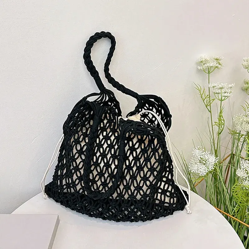 Borse all'uncinetto alla moda per le donne, borsa da spiaggia estiva, borsa a mano in rafia, borsa in paglia estetica, bohémien, intrecciata a maglia, a tracolla_voghion.com