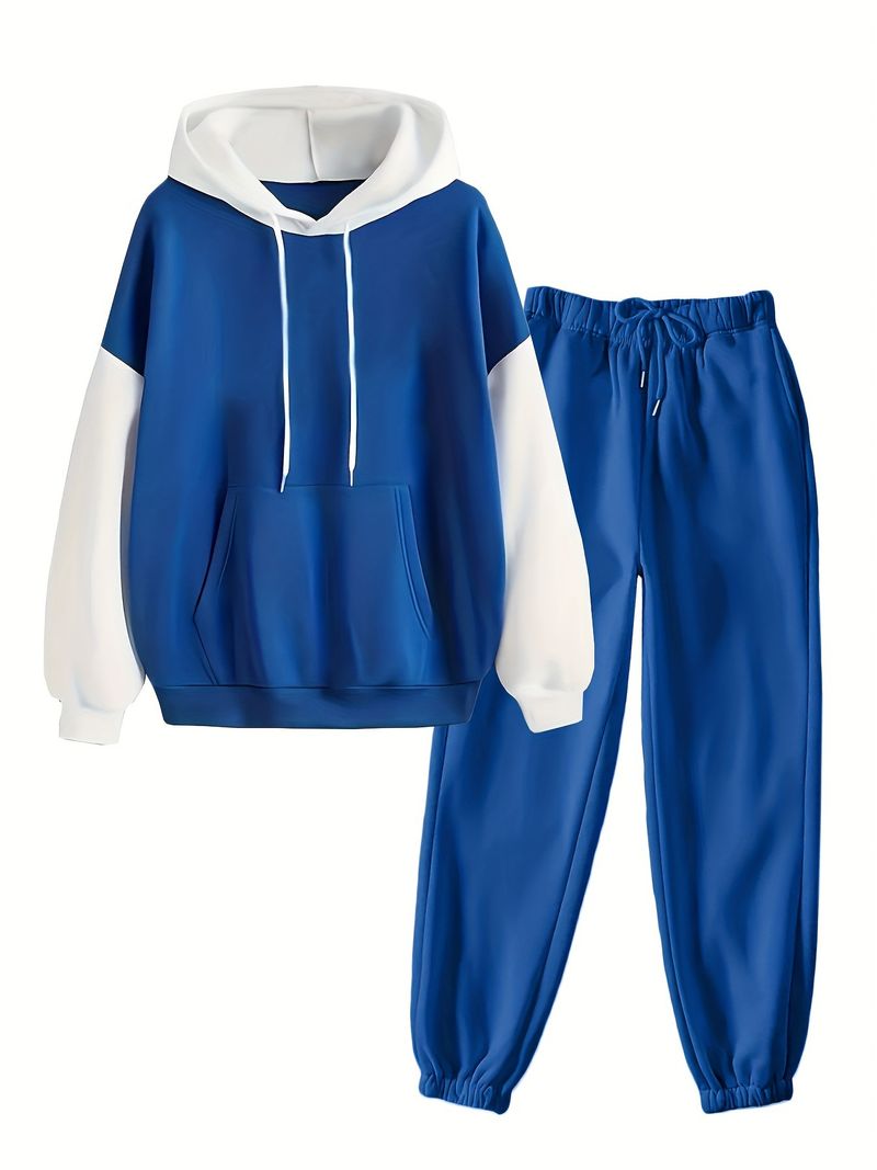 Women's Clothing autumn and winter new color matching hooded suit sweatshirt kangaroo pocket_voghion.com