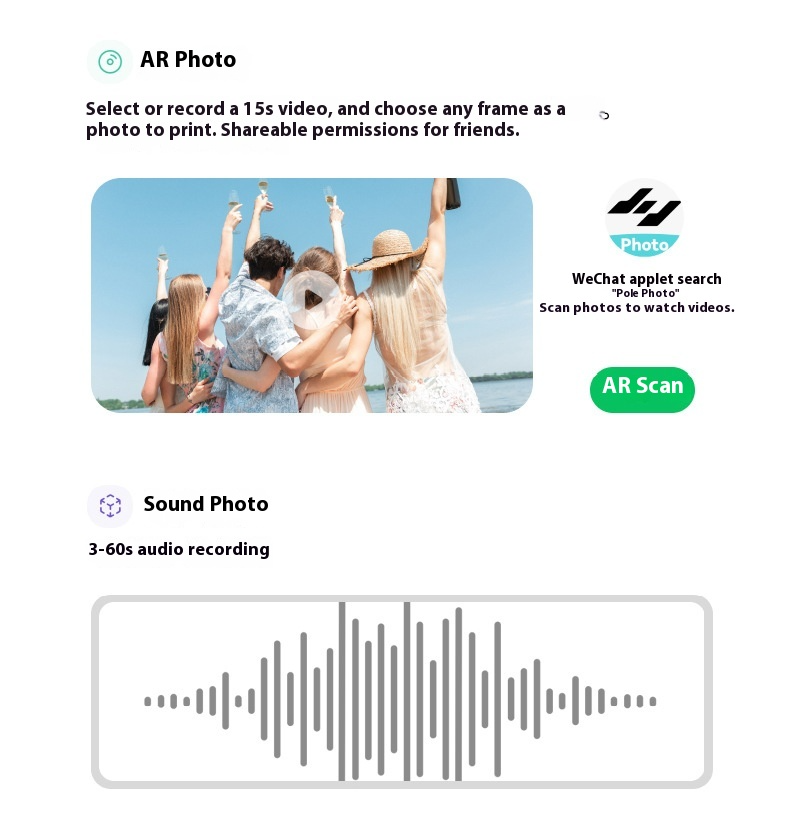 Mini impressora fotográfica, impressora fotográfica instantânea portátil sem fio Bluetooth de bolso, impressão sem tinta para smartphone, uso doméstico e viagens, ZINK Zero Ink_voghion.com