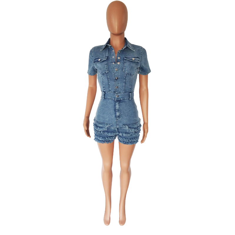 Damesmode slanke denim rompertjes met franje_voghion.com