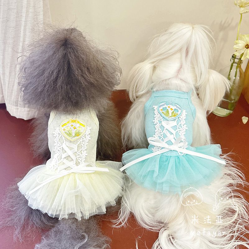 Mifaya Primavera Estate Gatto Cane Vestiti Cotone Cinghie Pizzo Cravatta Carino Principessa Puffy Tulle Balletto Vestito_voghion.com