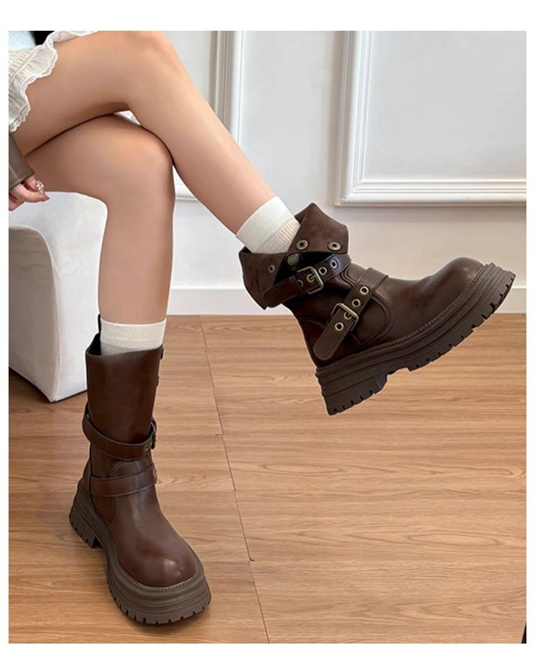 Halbhohe Stiefel 2025 Herbst/Winter Neue Ankunft Braune Martin Stiefel_voghion.com