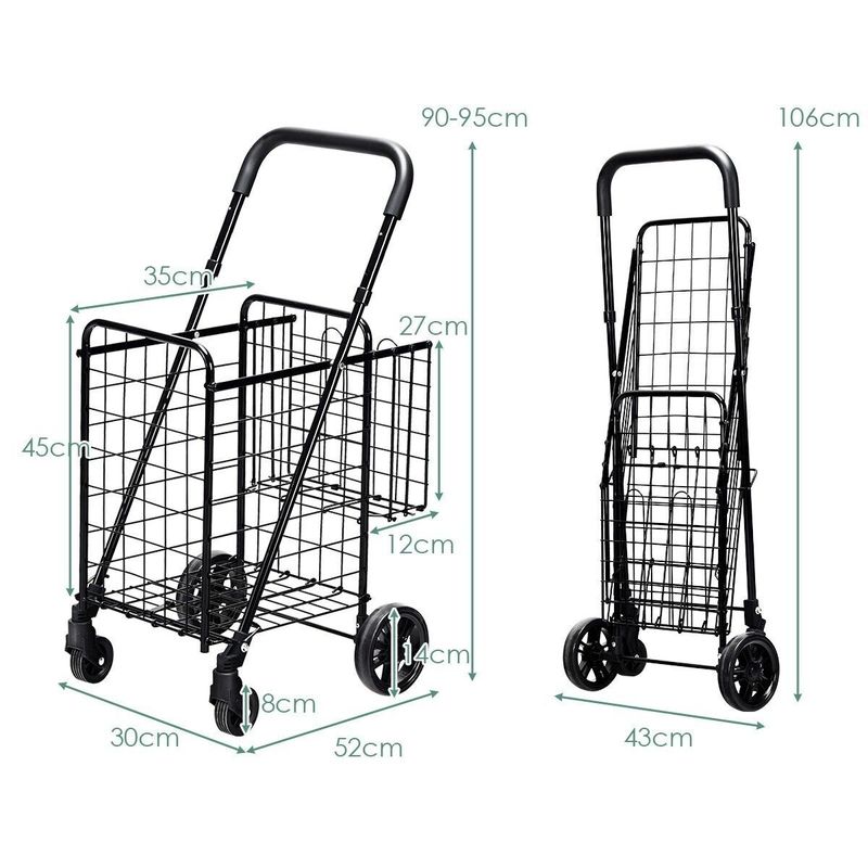 Folding Shopping Cart Portable Utility Cart Double Basket Grocery Utility Cart_voghion.com