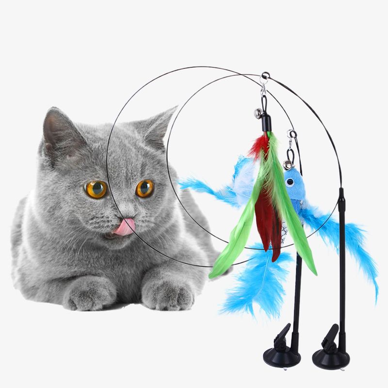 Guangying Cats Wand Toy Good Tenacity Pet Interaction Recreational Cats Teaser Feather Stick Toy With Suction Cup Cats Supplies_voghion.com