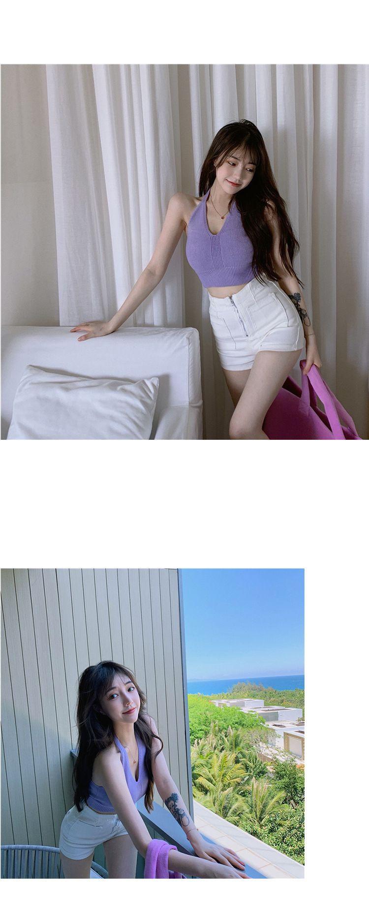 Black Base With A Hanging Neck Camisole For Women's Outerwear, Summer New Spicy Girl Knitted Short Top_voghion.com