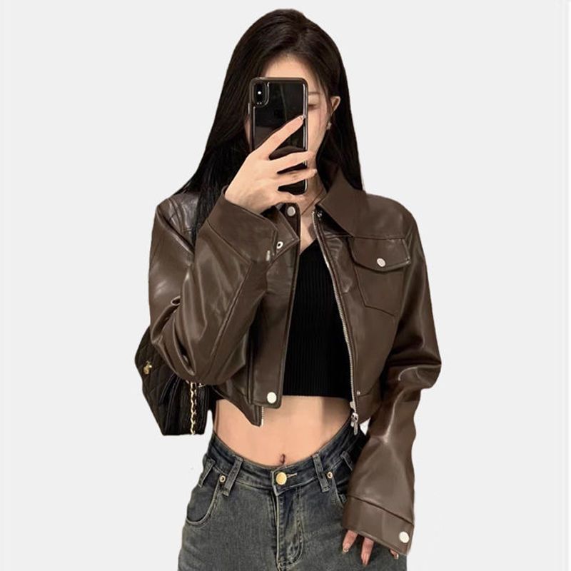 Veste courte en cuir style coréen, ample et décontractée, tendance, printemps-automne 2025_voghion.com