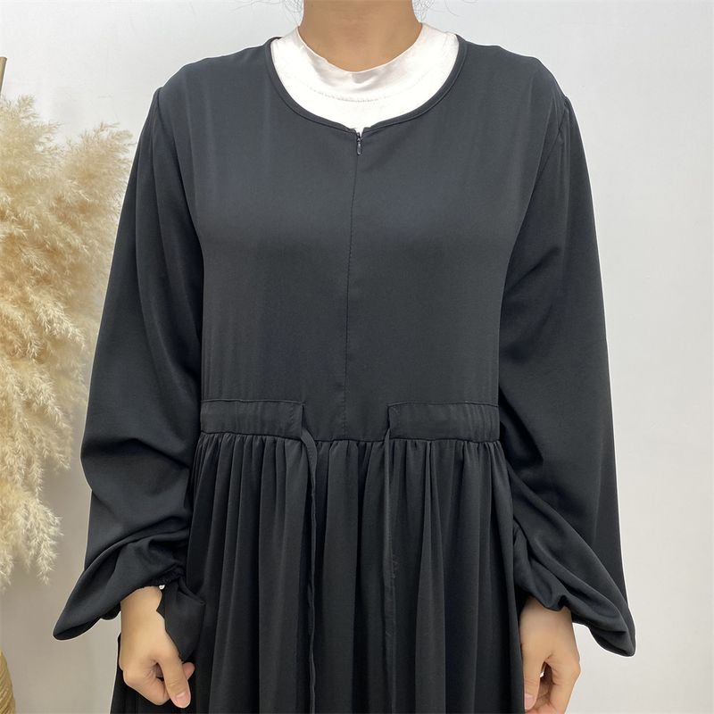 Abaya preta solta para mulheres, quimono muçulmano, dubai, com zíper frontal, vestido longo marroquino, jalabiyat, árabe, eid, kaftan feminino_voghion.com