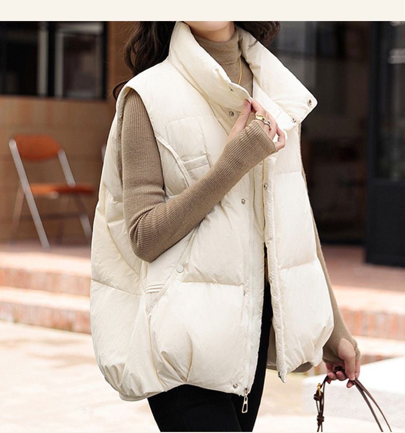 Women's Lightweight Down Vest Winter Fashion Puffer Sleeveless Jacket With Duck Feather Filling, Stand Collar, Zipper Closure, Pockets_voghion.com
