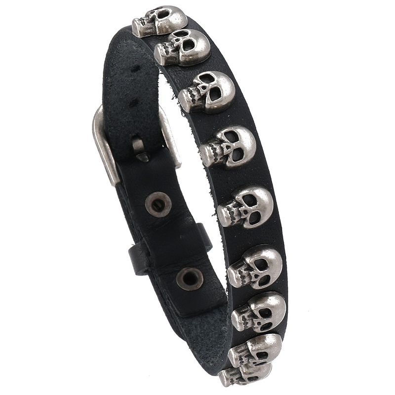 Nuovo braccialetto in pelle con teschio in lega, semplice e versatile, da uomo, in stile punk_voghion.com