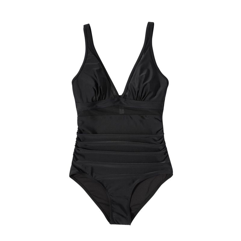Costume da bagno intero da donna con cuciture in rete, articolo molto venduto, con cintura addominale e plissettatura_voghion.com