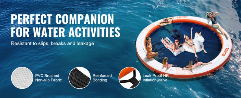 VEVOR Inflatable Floating Dock, ø8FT Inflatable Dock Platform with ø5FT Trampoline Mesh Pool, Non-Slip Floating Platform Water Mat with Portable Bag &_voghion.com
