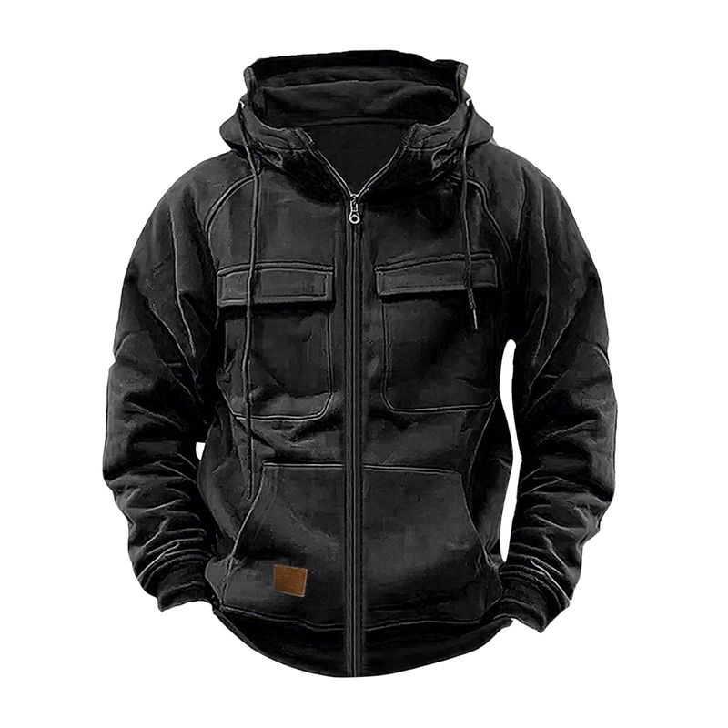 Sudadera tipo cárdigan deportivo informal con capucha y múltiples bolsillos para hombre, estilo europeo y americano, con envío directo de fábrica Forge._voghion.com