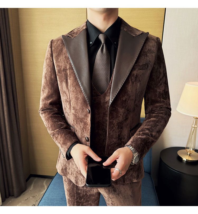 Męska odzież jesień i zima designerskie skórzane garnitury retro wysokiej klasy moda slim fit trzyczęściowe garnitury_voghion.com