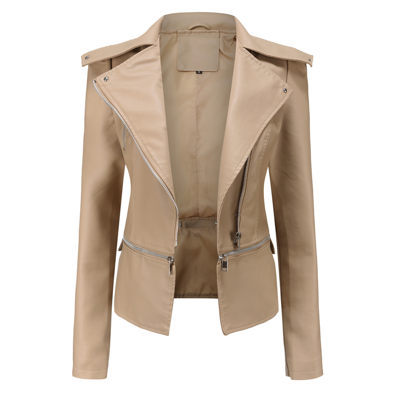 Giacca in pelle da donna con orlo staccabile, giacca casual alla moda_voghion.com