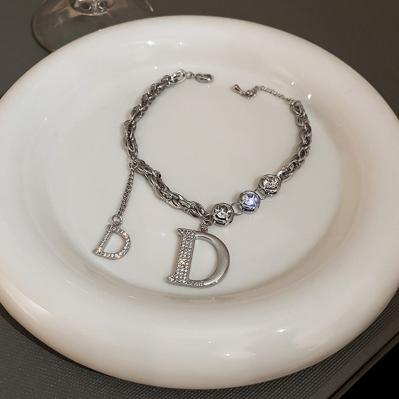 Designer diamond encrusted Zircon letter D bracelet with hip hop design_voghion.com