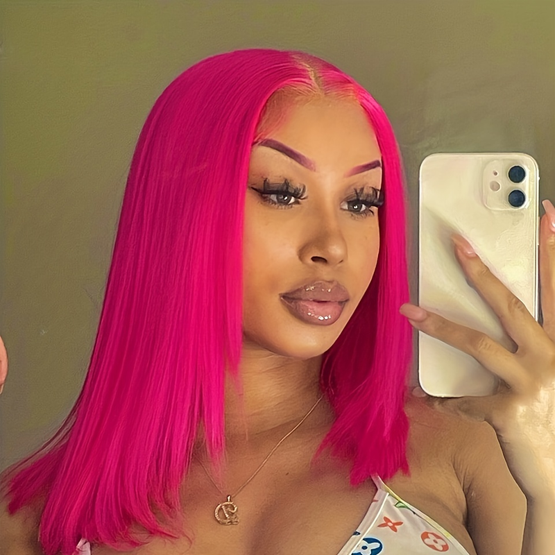 10 polegadas cor cabelo curto em linha reta BOB peruca de cabelo humano capa de cabeça 13x4 frente do laço peruca de cabelo humano suave e sedoso sem emaranhados_voghion.com