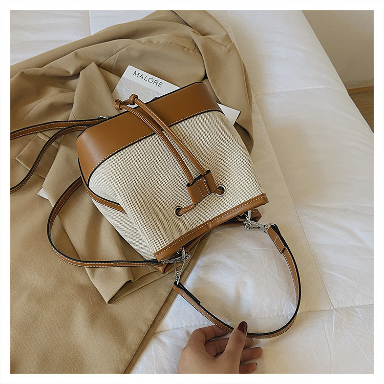 Bolsa feminina nova moda bolsa transversal oblíqua com cordão patchwork bolsa balde de lona_voghion.com