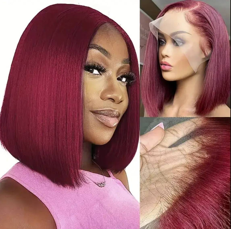 Bourgogne Bob Lace Frontal Perück 1B 99J Ombre Lace Front Perücke fir Fraen Kuerz Bob Lace Frontal Perücke 180% Mënschlech Hoer T-Part Perücke_voghion.com