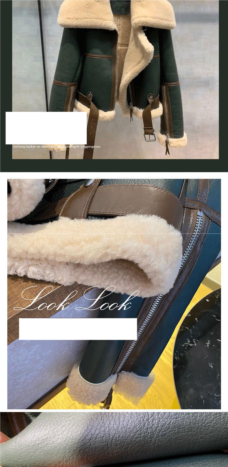 Dammekleedung Plus Gréisst Dammekleedung Wanterkleedung grouss Revers Motorrad Kleeder Dammen décke kuerze Pelz Ee Stéck Schaffell Schéiermantel_voghion.com