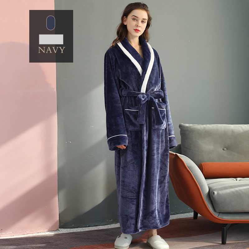 Neues verdicktes und langes Nerz-Samt-Nachthemd für Paare im Herbst und Winter für Männer und Frauen mit Spleißen von farbigem Flanell-Bademantel_voghion.com