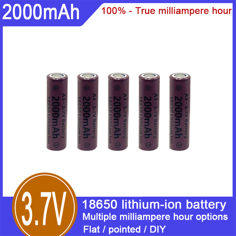 Batterie rechargeable lithium-ion 18650, 3,7 V, 2000 mAh, capacité de 100 %, adaptée aux jouets électriques, cigarettes électroniques, lampes de poche et autres domaines_voghion.com