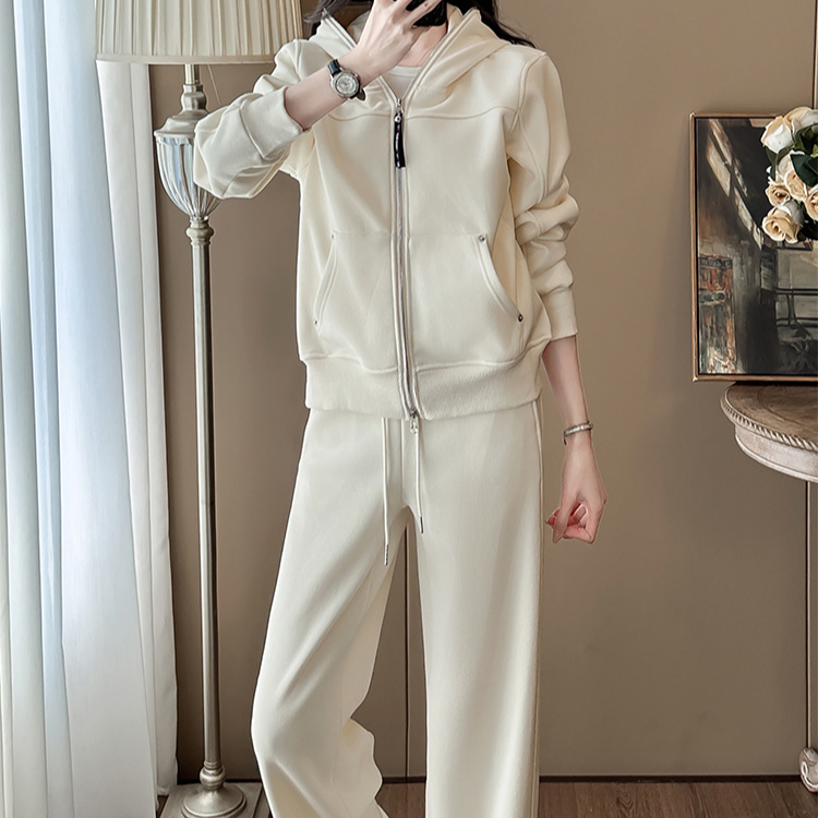 Abbigliamento da donna Felpa con cappuccio Casual Sportivo Completo Invernale Nuovo Stile Plus Velluto Addensato Fiocco di neve Fluff Alla moda Completo Due Pezzi_voghion.com