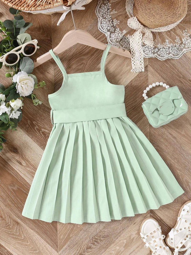 Robe bustier à volants pour fille, couleur unie – 100 % polyester, robe de princesse d'été de classe A pour les 3 à 8 ans (100 à 140 cm)_voghion.com