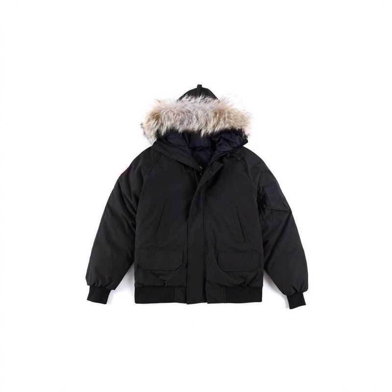 Bomber Jacket – 650FP Duck Down, Reversible, Genuine Fur Trim (Black/Navy/White)_voghion.com