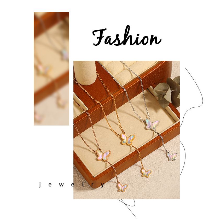 Collana a forma di farfalla in oro per donna, collana lunga e delicata, placcata in oro 18k/argento, con ciondolo a forma di Y, collane a catena con perline a strati alla moda_voghion.com