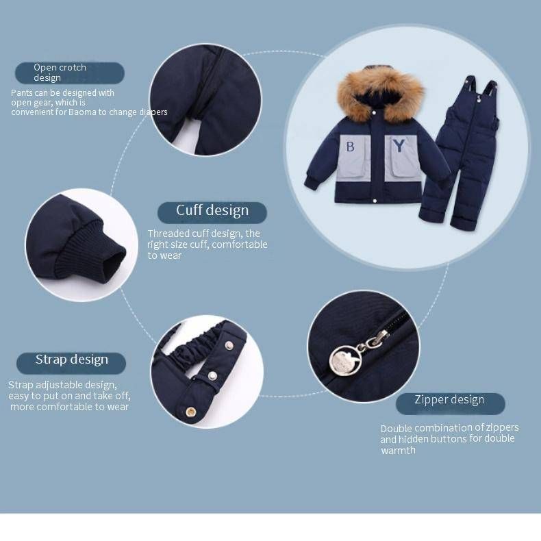 Stylish Baby Down Jacket Set – Hooded Coat & Snap-Crotch Pants (80-100cm, 4 Colors, 55% White Duck Down, Korean Trendy)_voghion.com