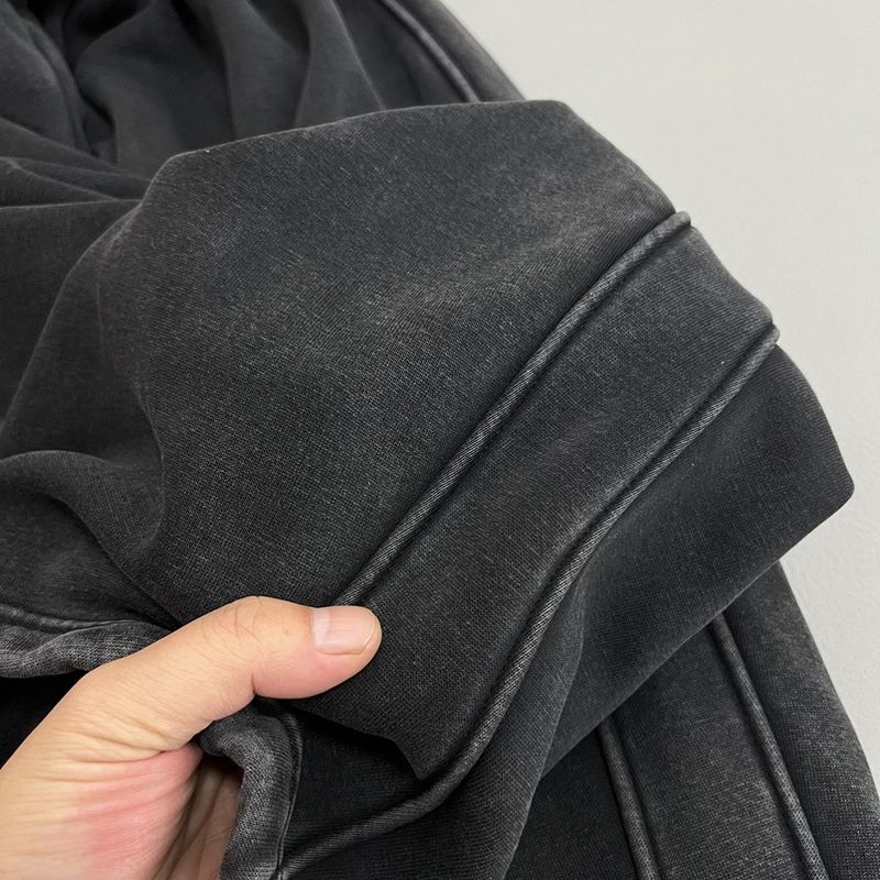 Pantaloni comodi con coulisse, foderati in pile, neri lavati, per uomo e donna - Pantaloni da jogging larghi con gamba larga e vita elastica, comodi ed eleganti_voghion.com