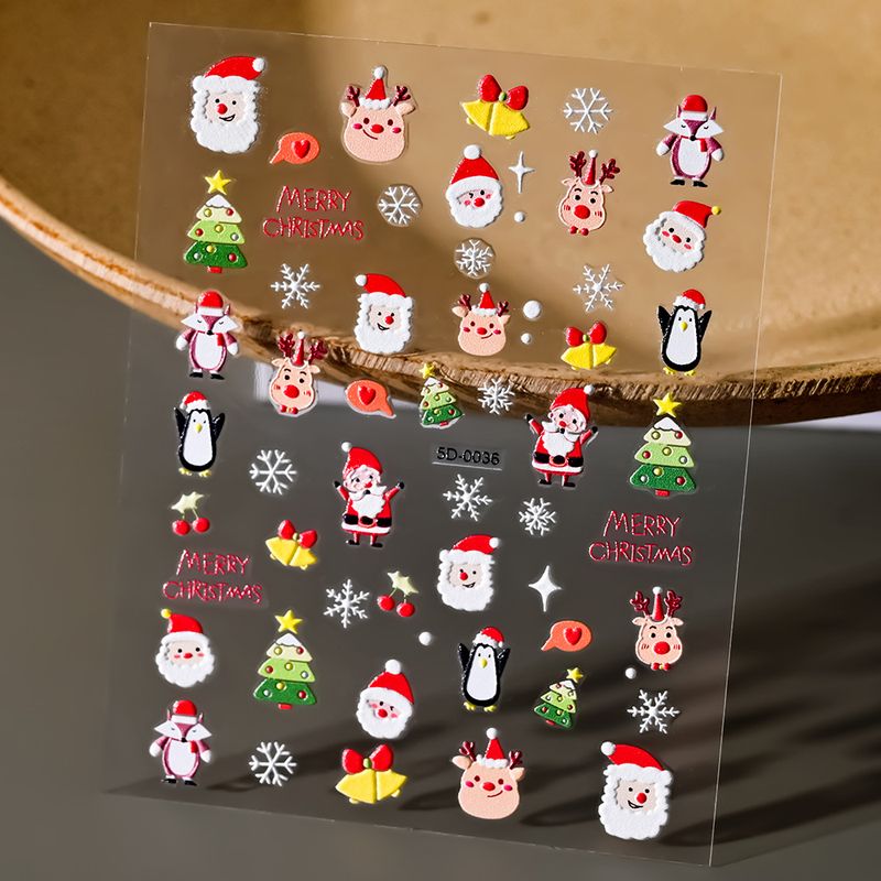 Christmas Embossed Nail Decals - 5D Naked Sheet | 3D Santa Snowman Snowflake Cartoon Relief Stickers_voghion.com