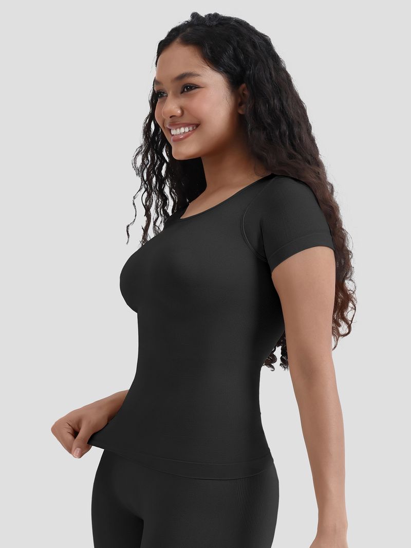 Korsett Bauchformung T-Shirt nahtlos Taille Kuerzärmlech Kierperformend Top Korsett_voghion.com
