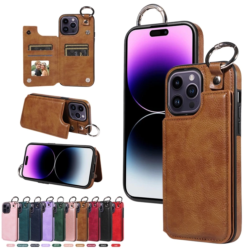 Portafoglio magnetico anti goccia anello di sollevamento custodia in pelle per iPhone 15 14 Max 13 Mini 12 Pro 11 SE 2020 X XS XR_voghion.com