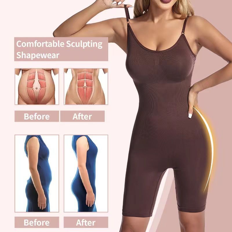 Neuer Onesie in Übergröße, nahtlos, körperbetonte Shapewear, Damenkorsett, flache Beine, postpartale Neckholder-Bodywear_voghion.com