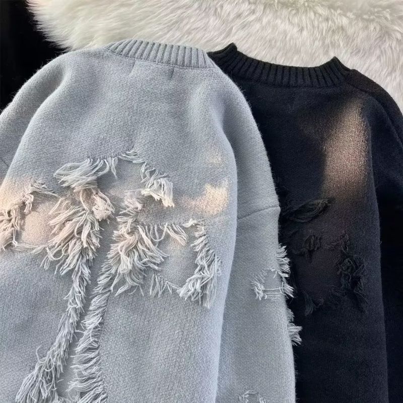 Maglione a collo rotondo da uomo, autunno e inverno, con fori, alla moda, di marca, per adolescenti, di alta qualità, spesso._voghion.com