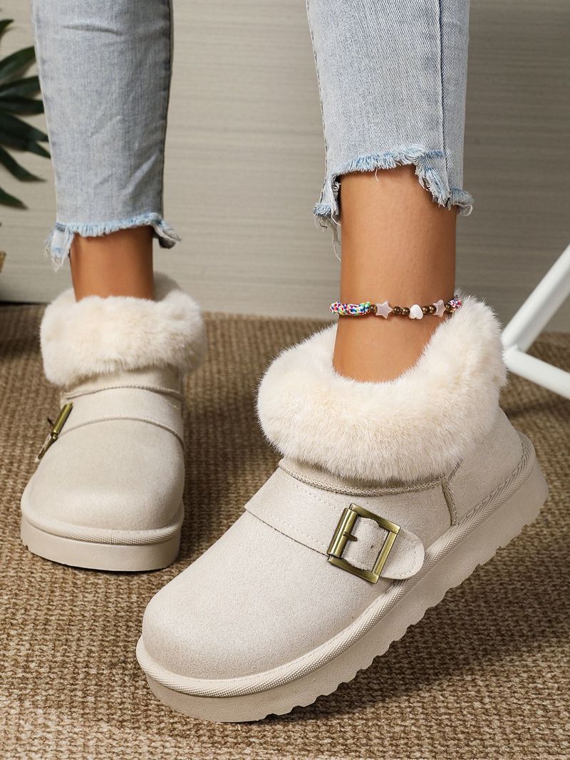 SHLIANG Stivali da neve invernali da donna con fibbia in pelle scamosciata, caldi e spessi, in peluche, con suola spessa, antiscivolo, con plateau, in cotone X0058_voghion.com