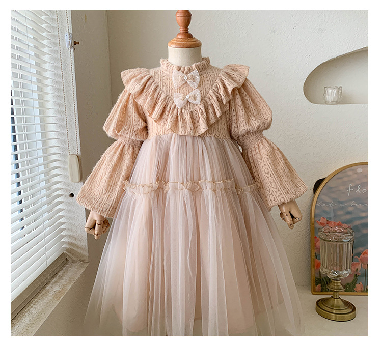 Girls' for autumn and winter 2023, new western-style plush fluffy gauze dre, children's lace long sleeved prince_voghion.com