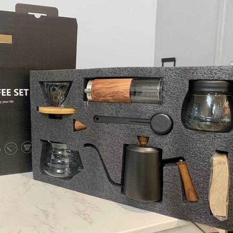 Set di caffettiere fatte a mano, combinazione per esterni, scatola regalo commerciale portatile, pressa, distributore di polvere per tessuti_voghion.com
